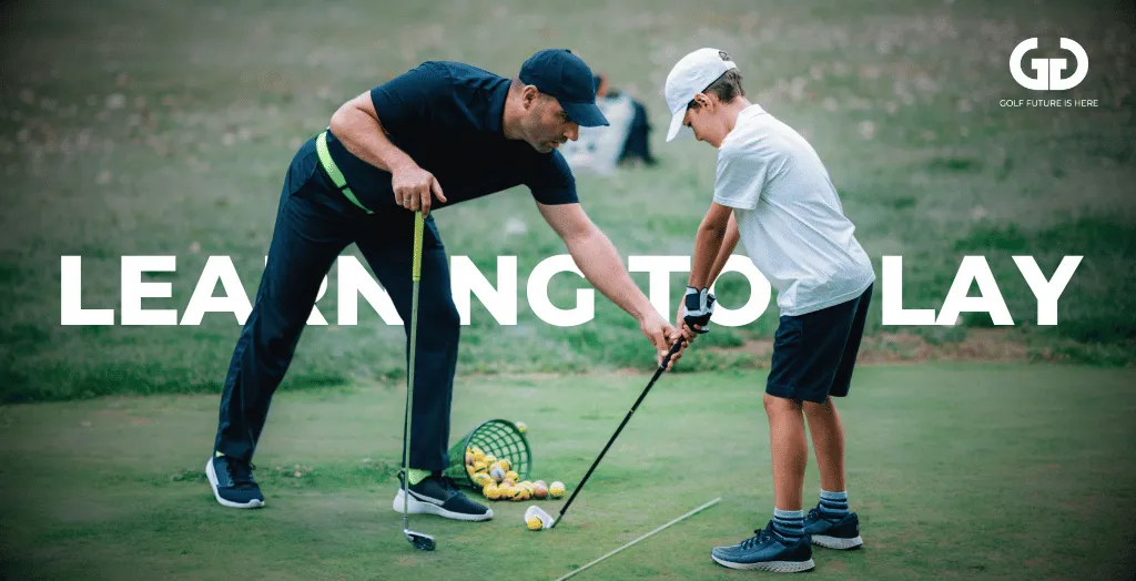 Coach teaching a kid how to play golf