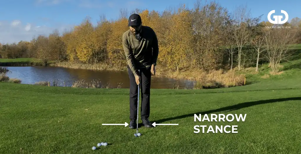 Golfer maintaining a narrow stance